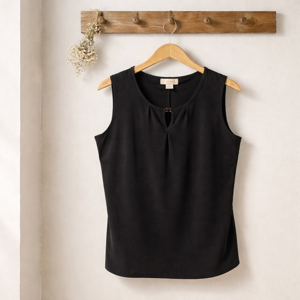 Diana Belle Sleeveless Blouse Women Large Black Excellent Keyhole Gold Hardware‎